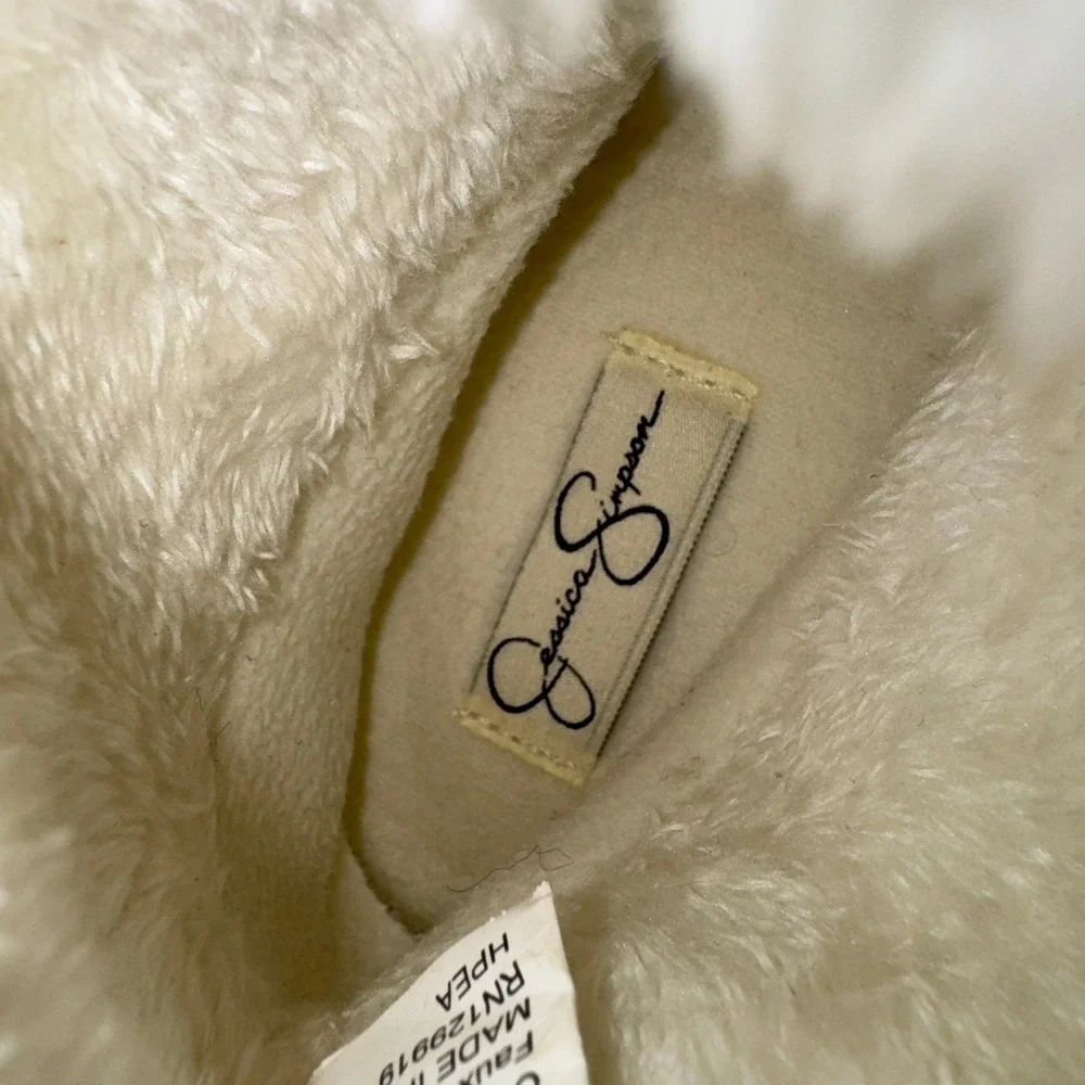 Jessica Simpson Girls Star Print Slipper Boots XL 4-5 Grey Faux Fur Trim